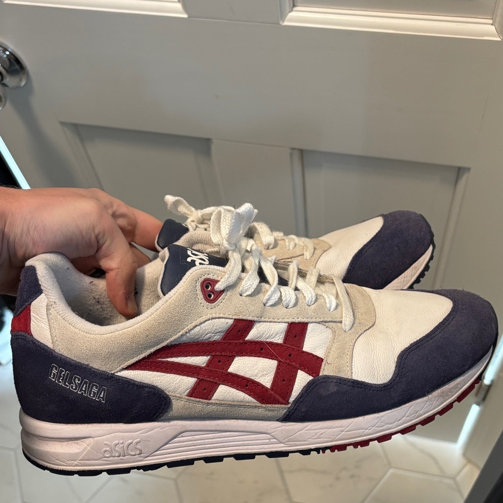 Asics Men's Cream and Red Sneakers
